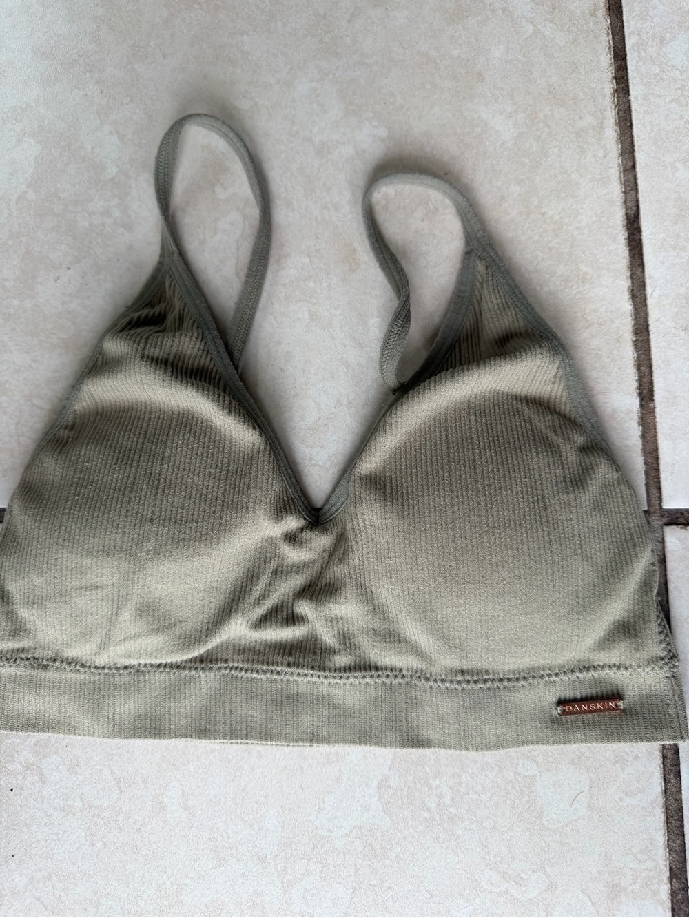 Danskin Sage Green Seamless Ribbed V-Neck Bralette Sports Bra